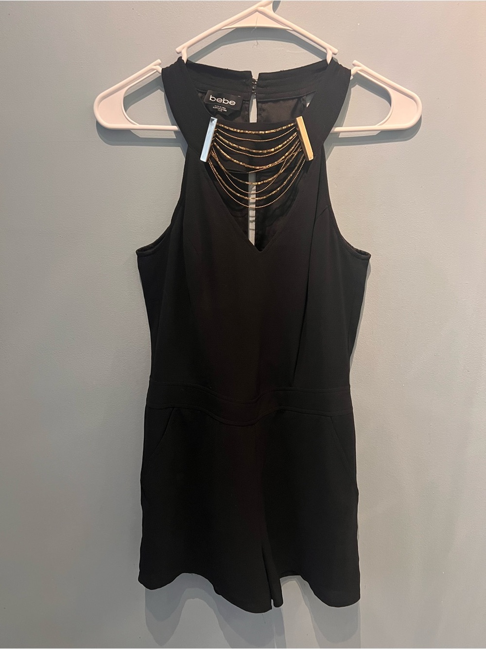 Black Romper with Gold Beaded Accents